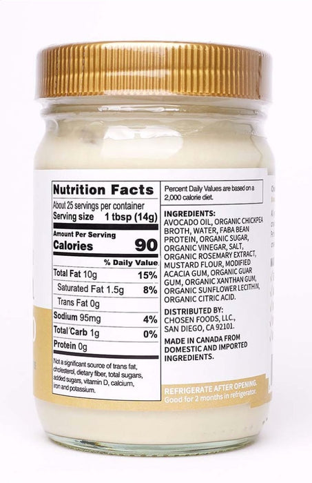 Chosen Foods® Vegan Mayo (100% Pure Avocado Oil) - 355ml
